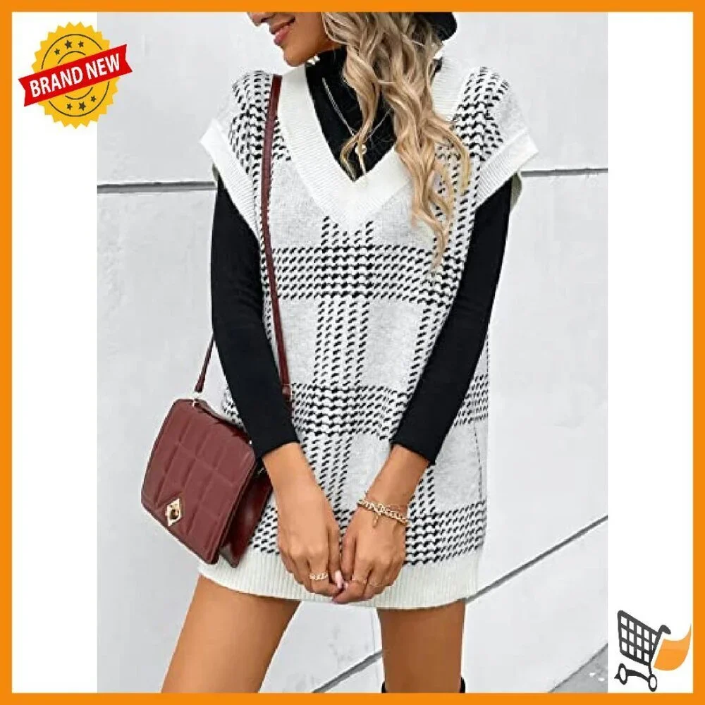 Oversized V-Neck Cable Knit Sweater Vest Sleeveless Fall Cozy